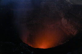 Glowing lava inside Masaya Volcano crater at night